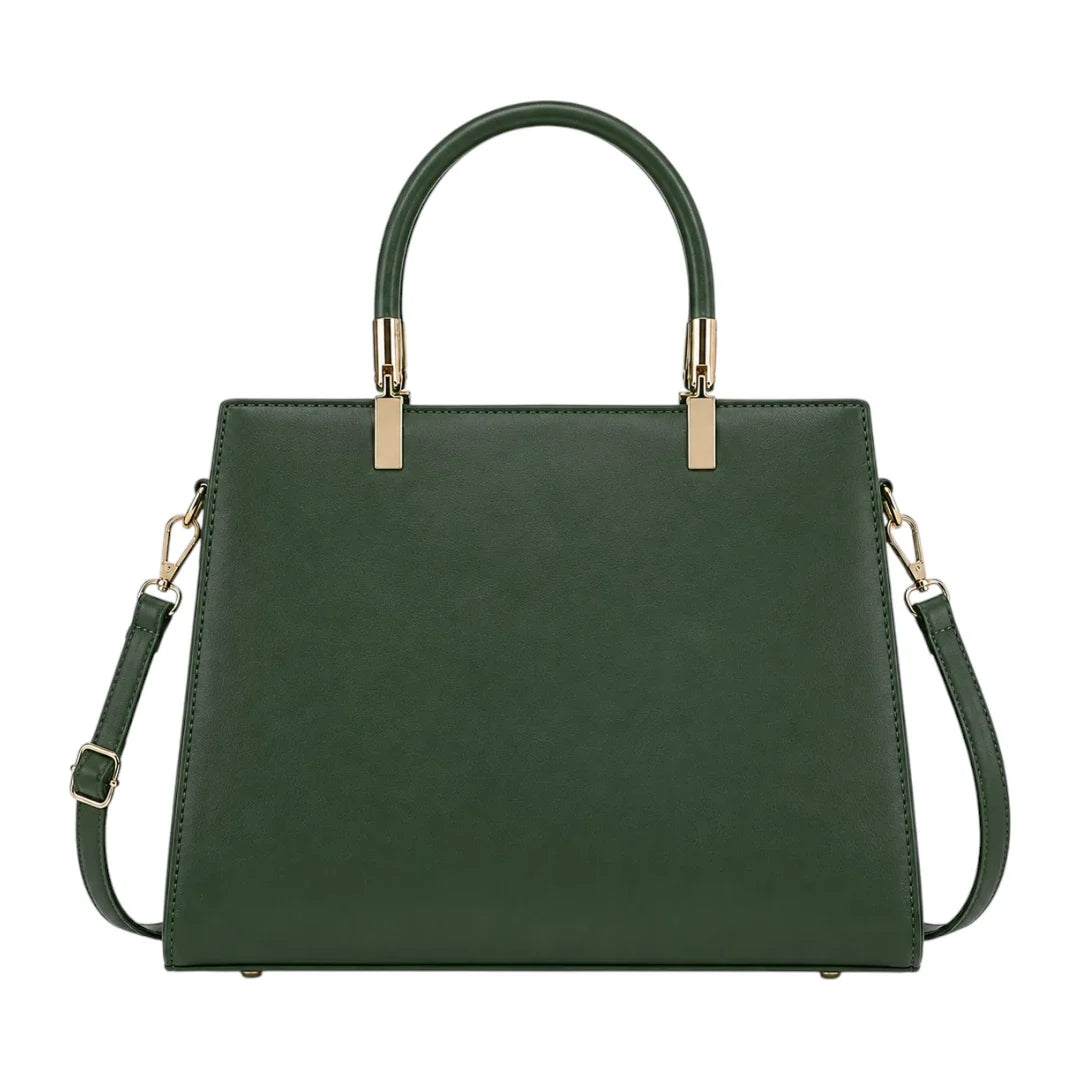 Elveya Luxe Structured Green Faux Leather Satchel Handbag
