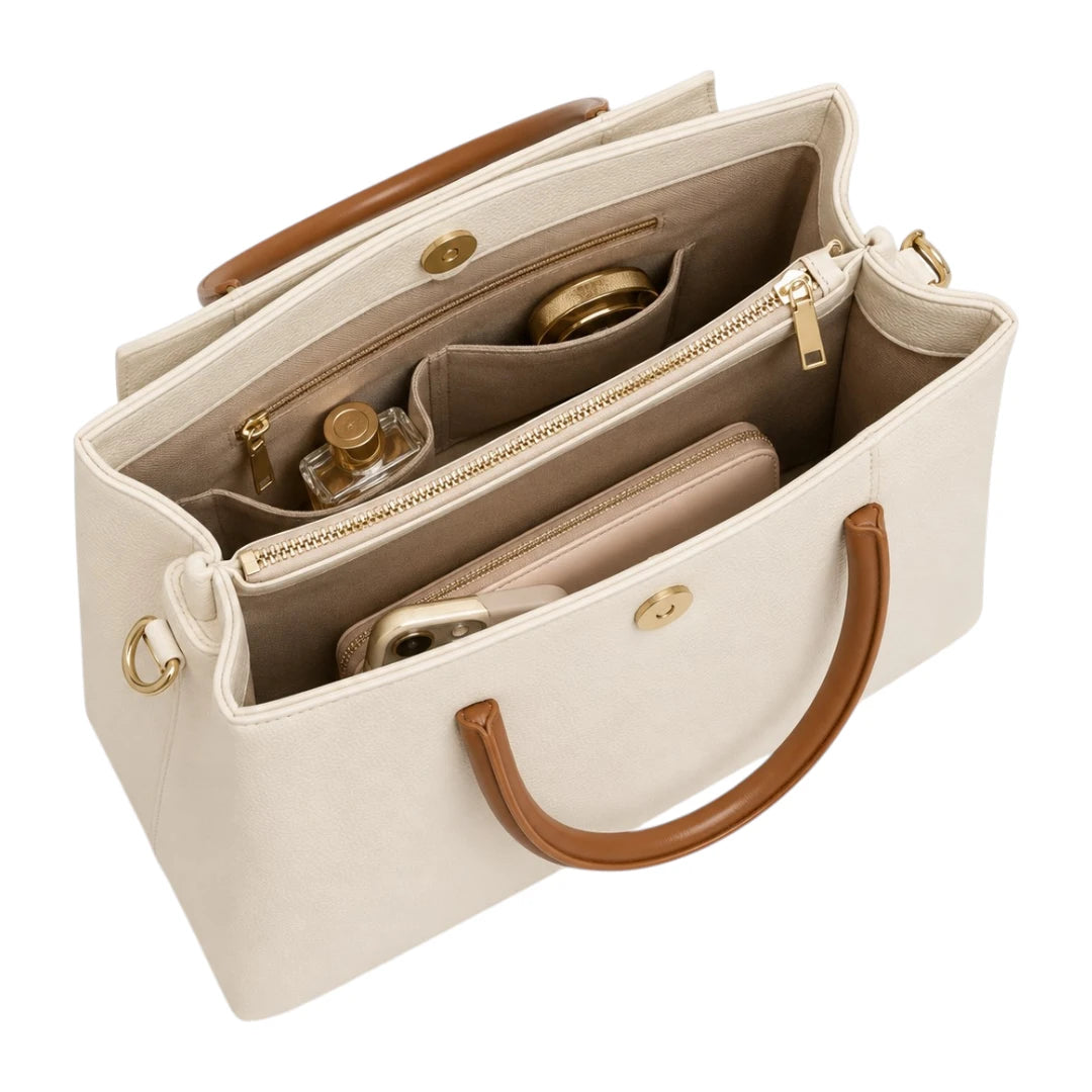 Eloren Cream Luxe Contrast Handle Satchel Handbag