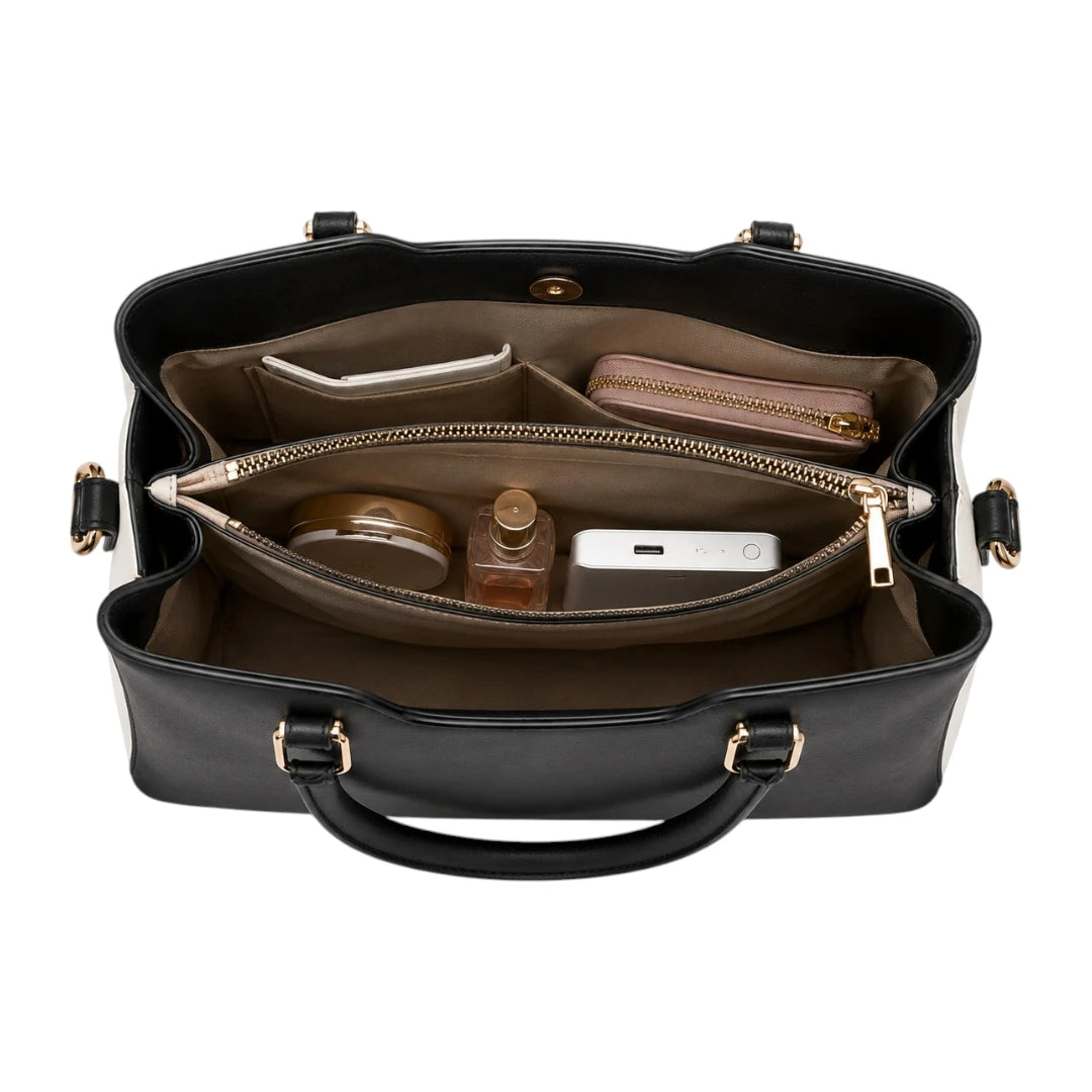 Elveya Black Faux Leather Women’s Satchel Handbag