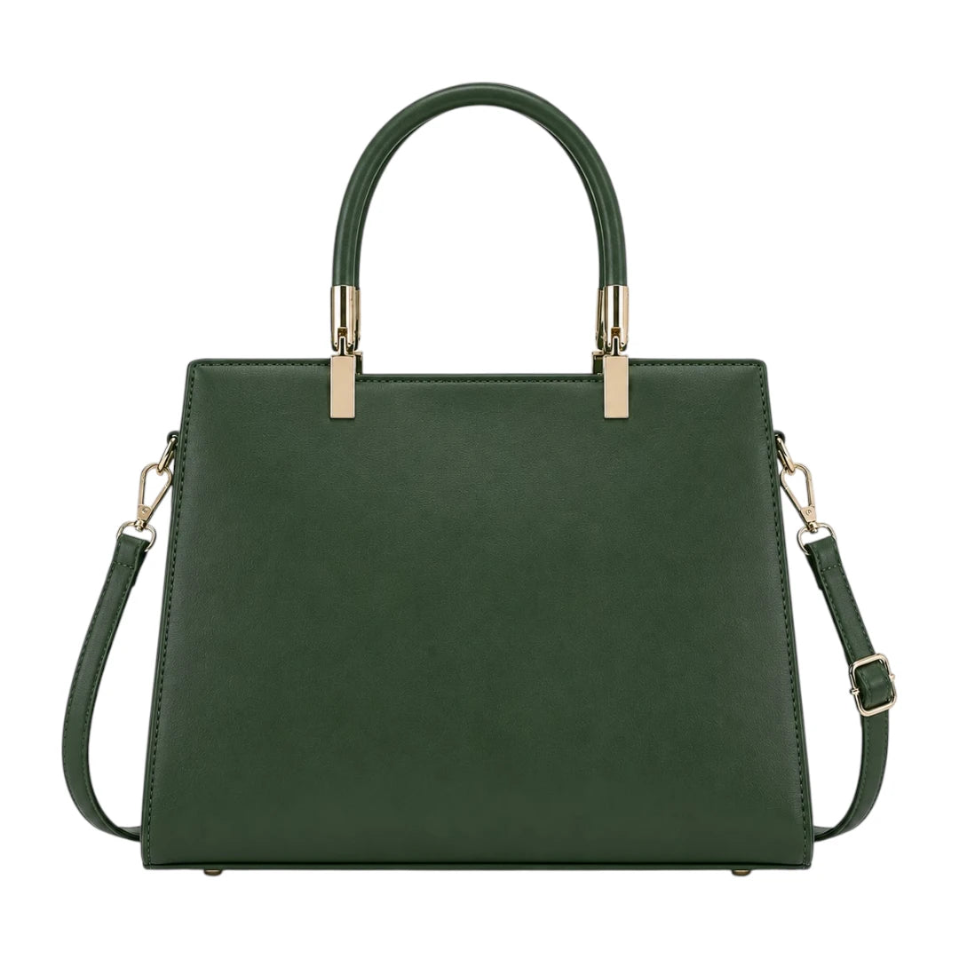Elveya Luxe Structured Green Faux Leather Satchel Handbag