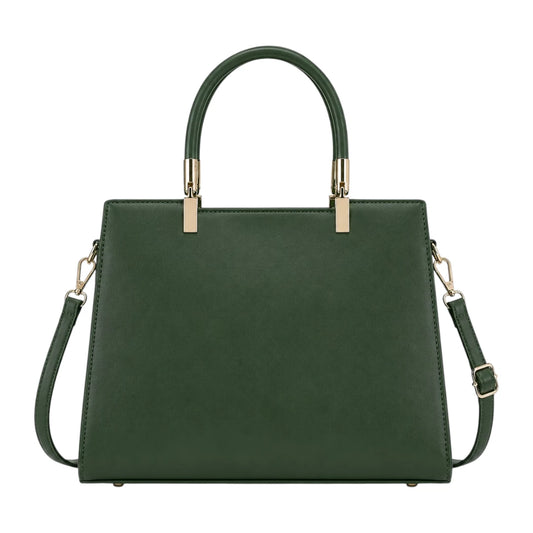 Elveya Luxe Structured Green Faux Leather Satchel Handbag