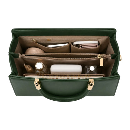 Elveya Luxe Structured Green Faux Leather Satchel Handbag