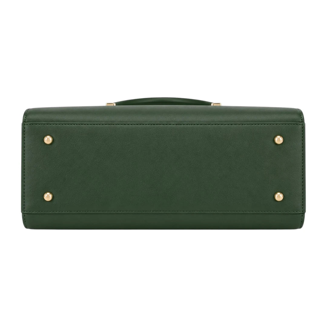Elveya Luxe Structured Green Faux Leather Satchel Handbag