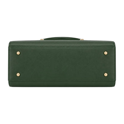 Elveya Luxe Structured Green Faux Leather Satchel Handbag