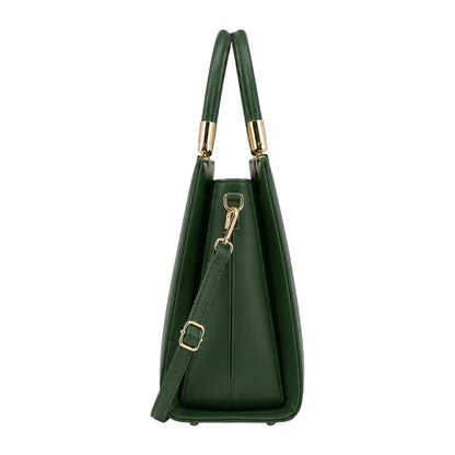 Elveya Luxe Structured Green Faux Leather Satchel Handbag