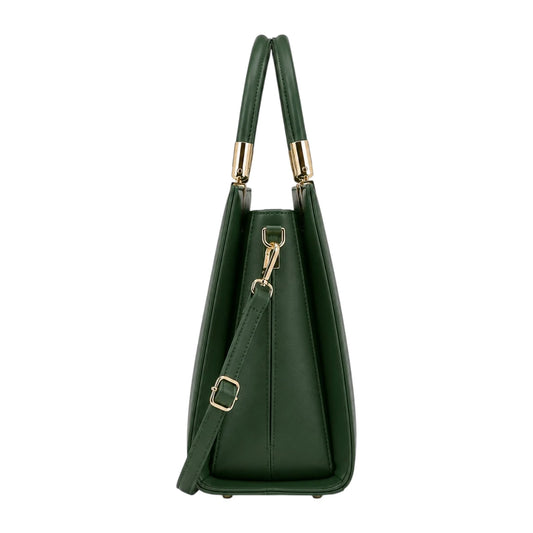 Elveya Luxe Structured Green Faux Leather Satchel Handbag
