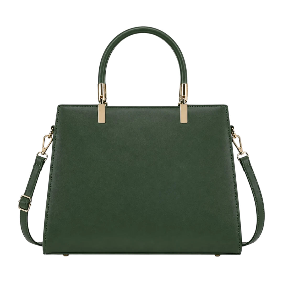 Elveya Luxe Structured Green Faux Leather Satchel Handbag