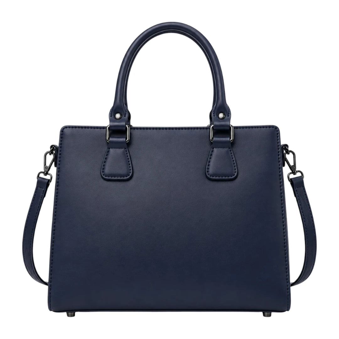 Elveya Navy Faux Leather Women’s Satchel Handbag