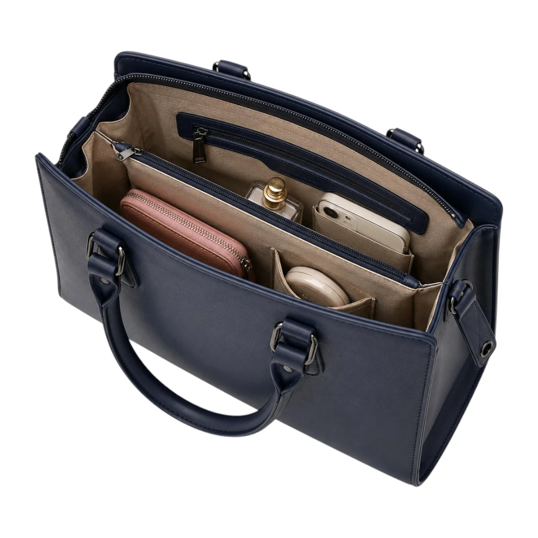 Elveya Navy Faux Leather Women’s Satchel Handbag