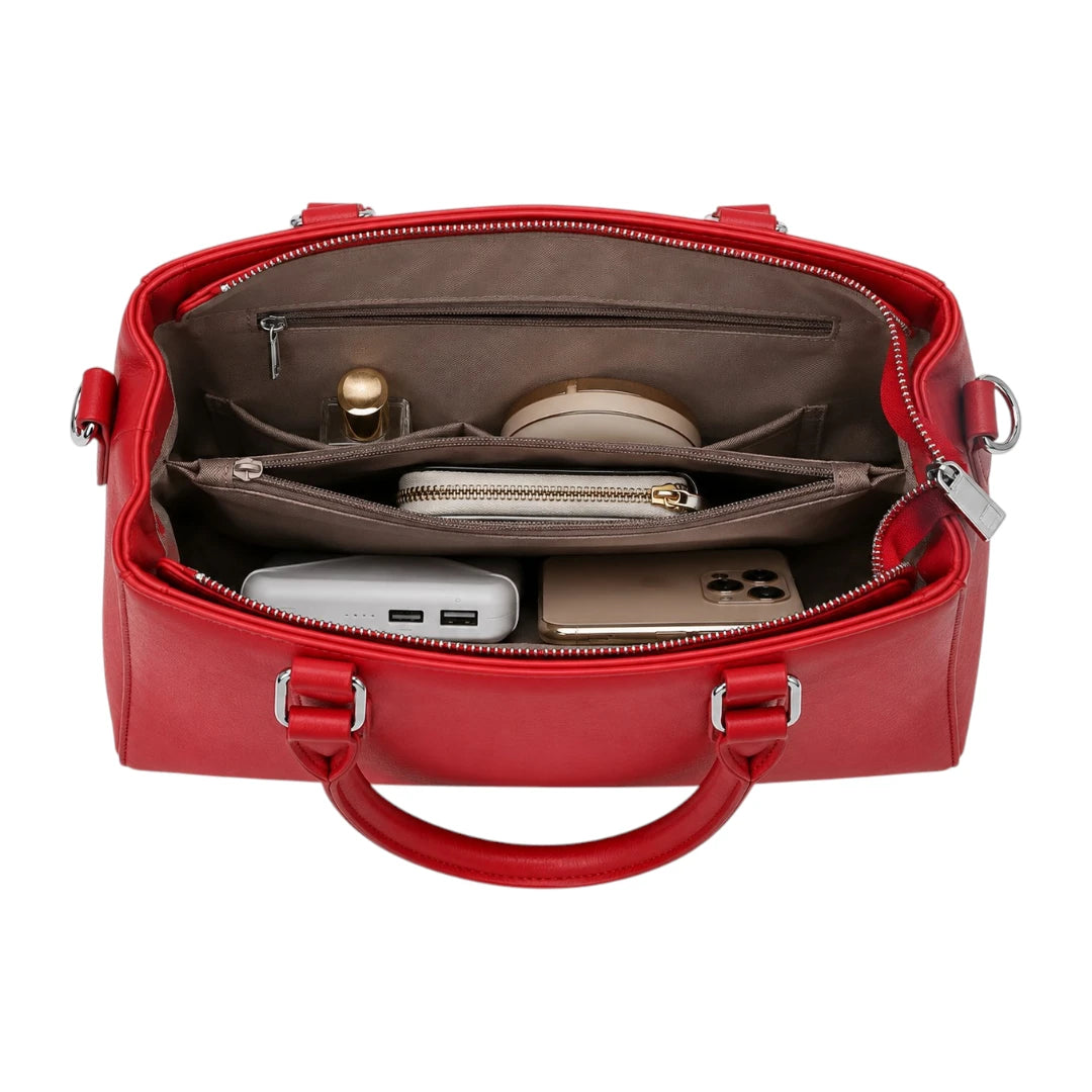 Elveya Red Grace Faux Leather Women’s Satchel Handbag